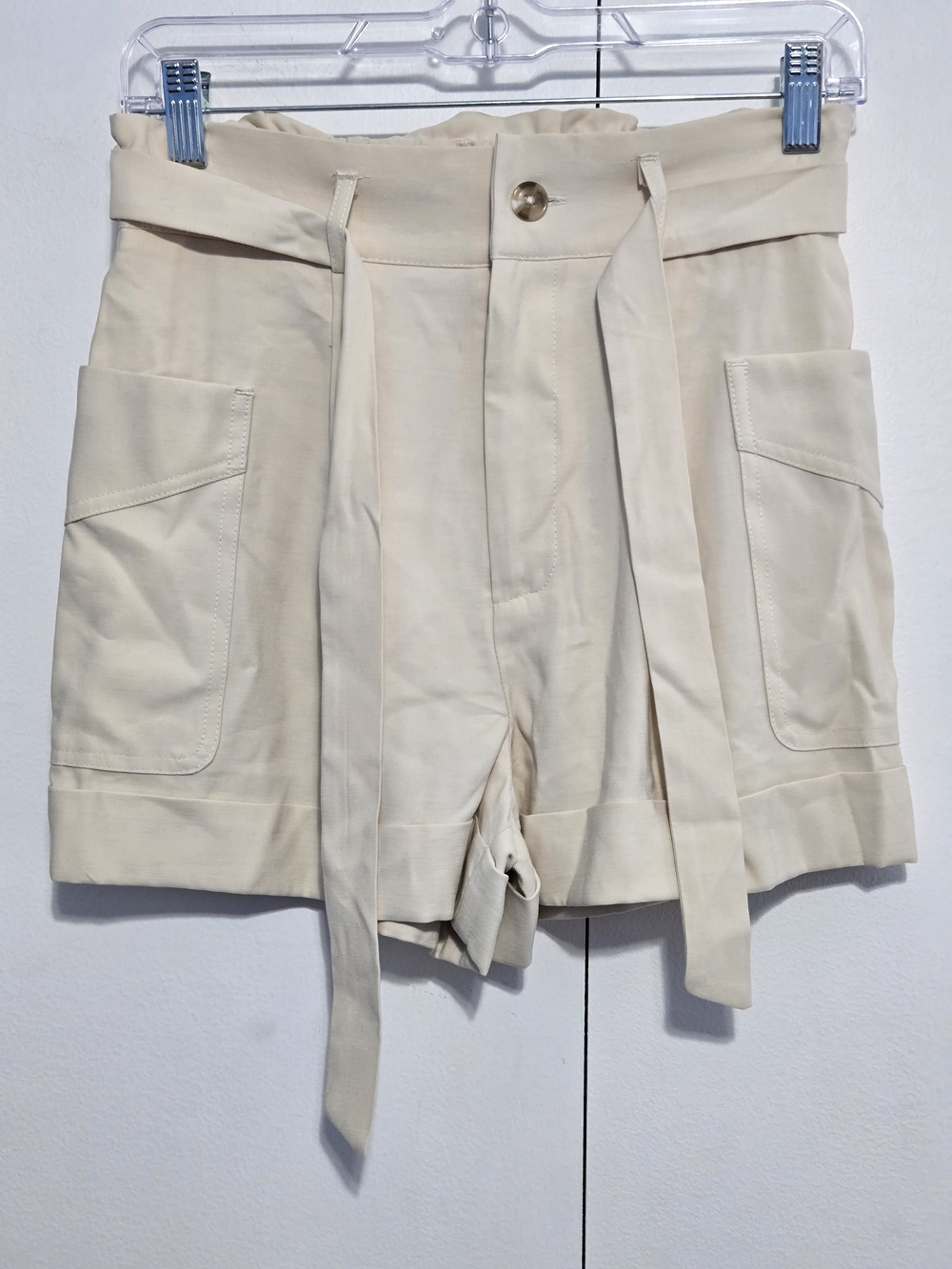 Steve Madden Paperbag Waist Shorts Cream Belted Utility XS